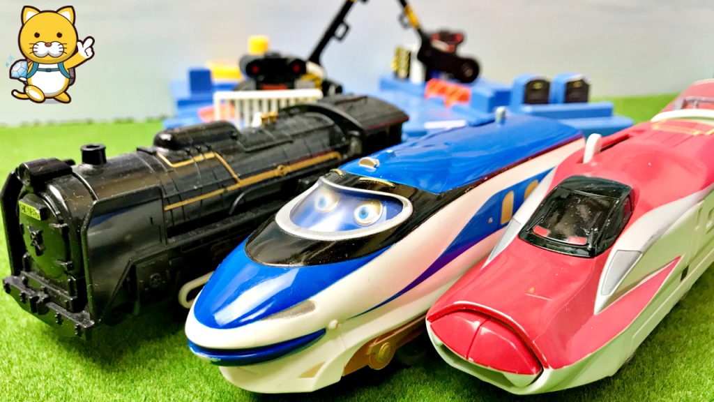 トミカ プラレール 新幹線 電車 子供向けのおもちゃが いないいないばあっ！踏切カンカン♪おぼえようしんかんせん はやぶさ  かがやき こまち エヴァンゲリオン が登場